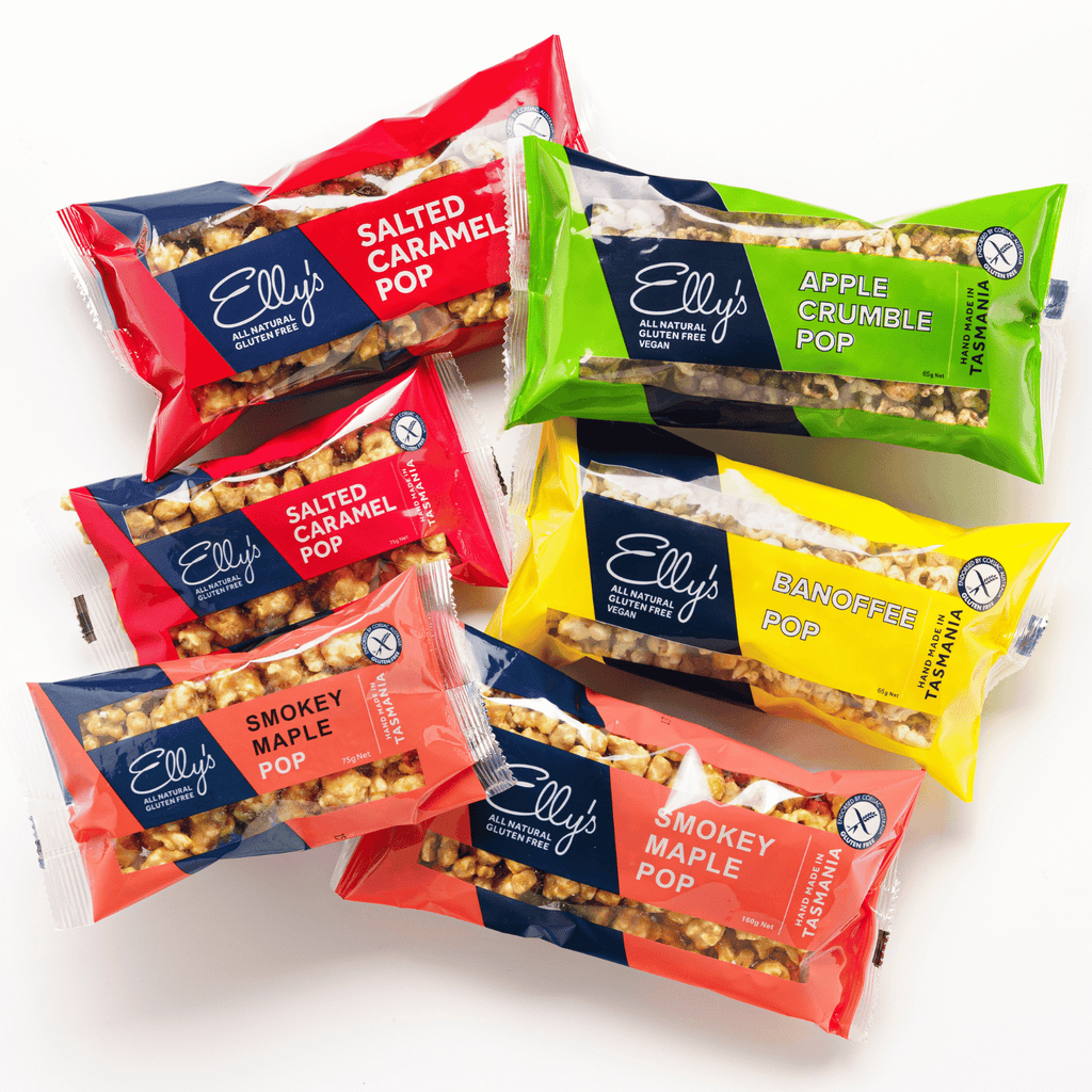 Salted Caramel POP, Apple Crumble POP, Banoffee POP, Smokey Maple POP