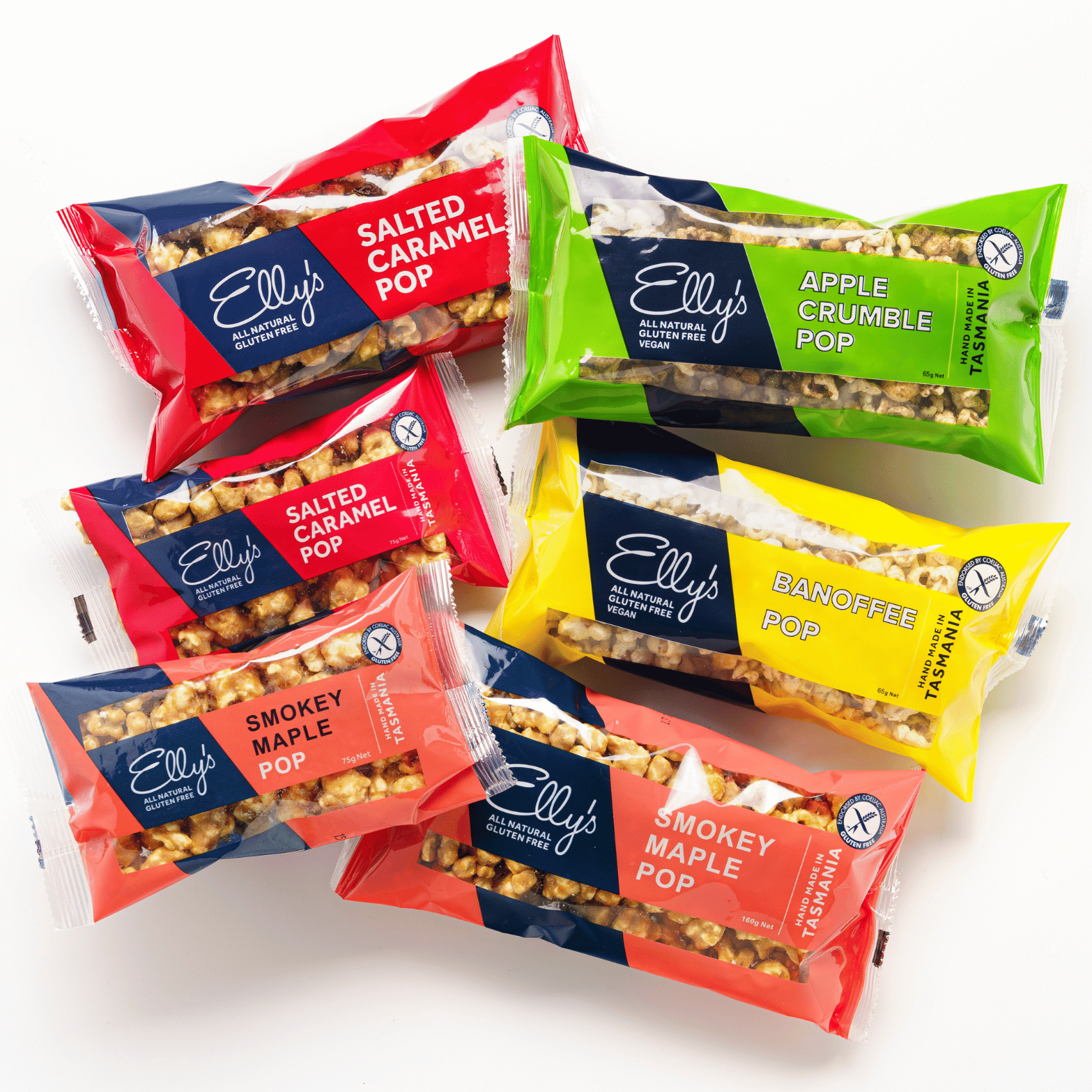 Salted Caramel POP, Apple Crumble POP, Banoffee POP, Smokey Maple POP